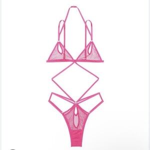 Victoria's Secret Pink Strappy Mesh Bodysuit Teddy